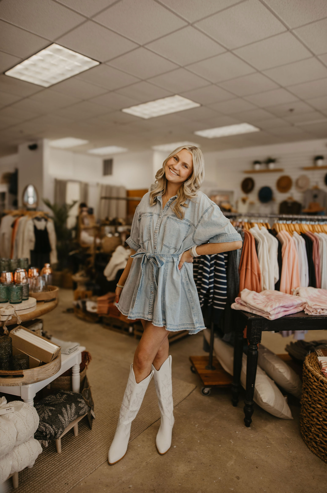 Free People Jenny Denim Tunic - Light Indigo Combo